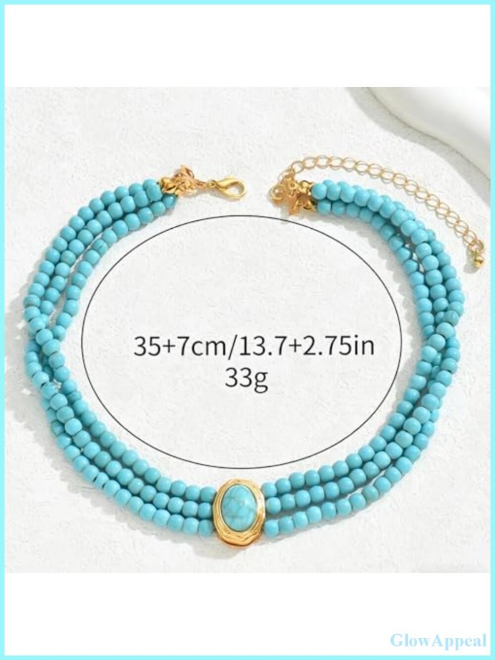 Turquoise Choker Necklace 3 Layer Stainless Steel Gold Plated - Picture 4 of 6